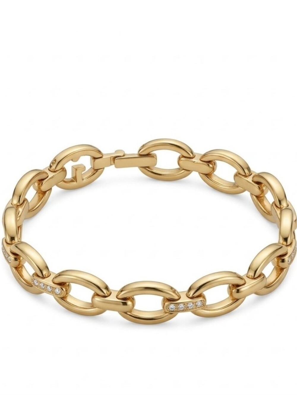 Gold Tone Link Bracelet with Pavé Faux Diamond Accents